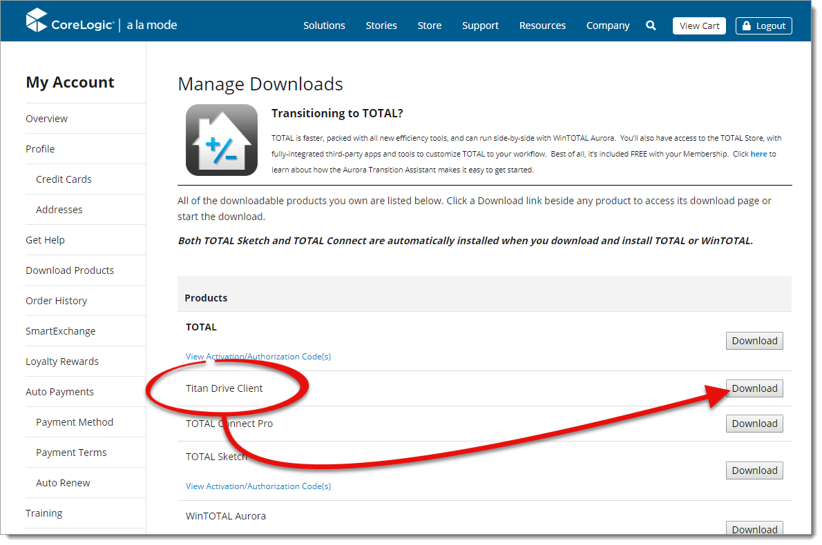 Click the Download button next to Titan Drive